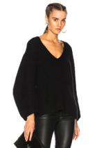 T By Alexander Wang Bracelet Sleeve V Neck Sweater In Black