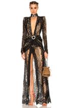 Alessandra Rich Lace Gown With Choker In Black,metallics