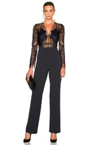 Michelle Mason Floral Leavers Jumpsuit In Blue