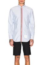 Thom Browne Zip Front Classic Long Sleeve Point Collar Shirt In Blue