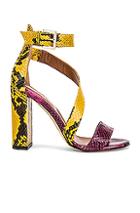 Paris Texas Diagonal Strap Snake 100 Sandal Heel In Pink,yellow,animal
