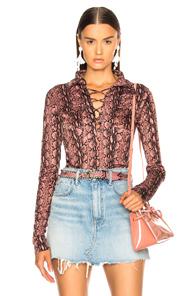 Alexachung Lace Up Shirt In Animal Print,pink
