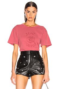 Saint Laurent Logo Tee Shirt In Red