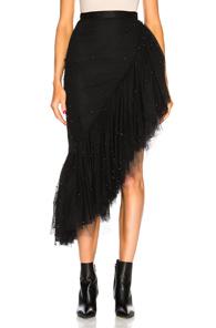Rodarte Tulle & Black Pearl Asymmetric Ruffle Skirt In Black