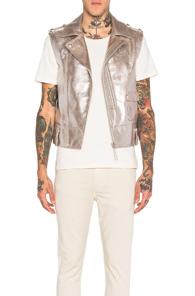 Maison Margiela Sleeveless Leather Moto Jacket In Metallics