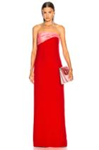 Oscar De La Renta Contrast Bodice Strapless Gown In Pink,red