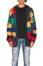 Saint Laurent Patchwork Hooded Cardigan In Abstract,red,yellow