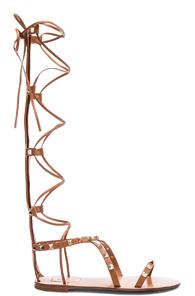 Valentino Rockstud Leather Tall Gladiator Sandals In Brown