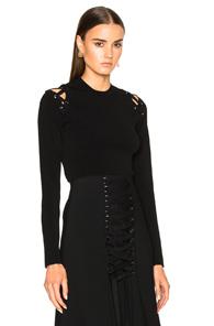 Proenza Schouler Matte Viscose Cropped Crewneck Sweater With Lacing In Black