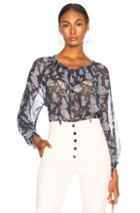 Raquel Allegra Raglan Shirred Top In Blue,floral