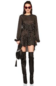 Saint Laurent Polka Dot Mini Dress In Black,geometric Print,metallics
