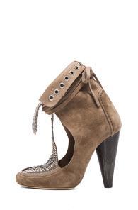 Isabel Marant Mossa Rivet Calfskin Velvet Leather Moccassin Booties In Neutrals
