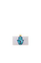 Edie Parker Jean Sacred Hand Clutch In White,metallics