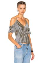 T By Alexander Wang Striped Silk Charmeuse Cold Shoulder Top In Blue,stripes