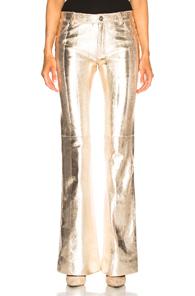Chloe Metallic Texturized Leather Flared Pants In Metallics