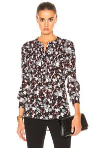 Veronica Beard Goldie Pintuck Top In Black,red,floral
