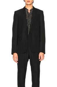Saint Laurent Striped Long Blazer In Black,stripes