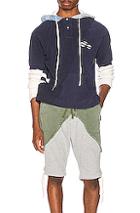 Greg Lauren Deconstructed Hooded Rugby Tee In Blue,neutral,denim Light