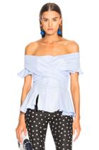 Jonathan Simkhai Wrapped Oxford Off Shoulder Peplum Top In Blue