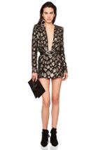 Saint Laurent Printed Plunging Long Sleeve Mini Dress In Abstract,black,metallics
