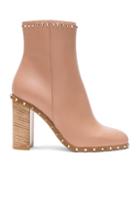 Valentino Rockstud Trim Leather Booties In Neutrals