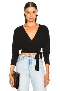 Norma Kamali Long Sleeve Dolman Wrap Top In Black
