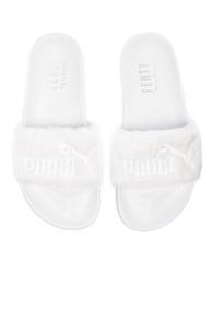 Fenty By Puma Leadcat Faux Fur Slide Sandals In White