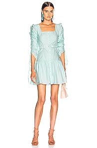 Nicholas Ruched Sleeve Button Front Dress In Blue