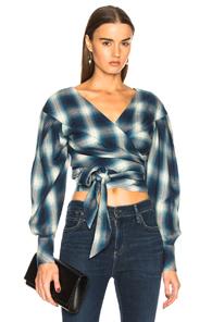 Jonathan Simkhai Washed Plaid Diamond Wrap Top In Blue,checkered & Plaid