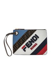 Fendi X Fila Small Logo Pouch In White,stripes,blue