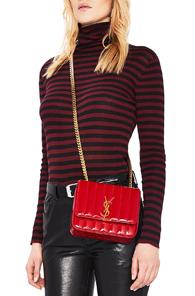 Saint Laurent Medium Patent Monogramme Vicky Chain Bag In Red