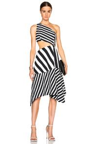 Mugler My Fair Lady Striped Cut Out Dress In Black,white,stripes