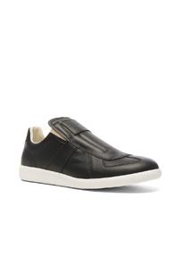 Maison Margiela Calfskin Replica Slip On Leather Sneakers In Black