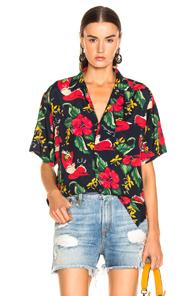 R13 Hawaiian Shirt In Black,floral,red,green,tropical