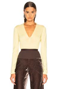 Rick Owens Deep V Glitter Neck Sweater In Yellow