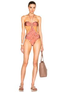 Adriana Degreas Constellation Pleated Detail Swimsuit In Brown,geometric Print