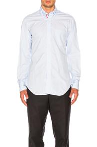 Thom Browne Classic Poplin Button Down With Ribbon Placket In Blue