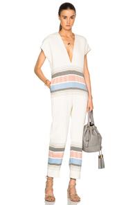 Suno V Neck Jumpsuit In Stripes,neutrals