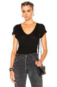 T By Alexander Wang Rayon Cap Sleeve Henley Tee In Black