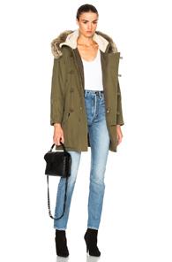 Saint Laurent Military Parka With Fur Hood In Green