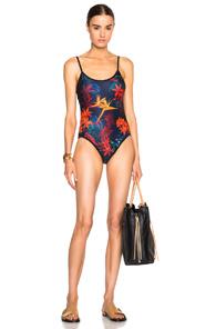 We Are Handsome String Scoop Swimsuit In Blue,floral,orange