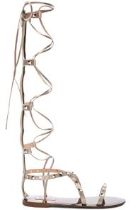 Valentino Rockstud Leather Tall Gladiator Sandals In Metallics