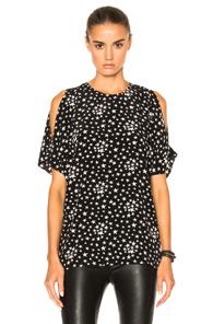 Saint Laurent Open Shoulder Blouse In Black,geometric Print