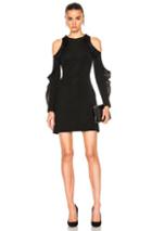 David Koma Ruffled Long Sleeve Open Shoulder Dress In Black