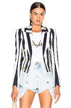 Balmain Smoking Collar Striped Button Jacket In Blue,stripes,white