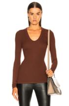 Enza Costa Rib Fitted Long Sleeve U Tee In Red
