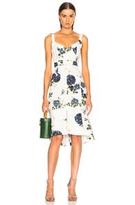 Nicholas Flare Midi Dress In Blue,floral,white