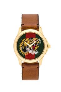 Gucci 38mm Le Marche Des Merveilles Tiger Head Watch In Brown