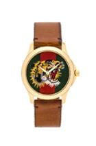 Gucci 38mm Le Marche Des Merveilles Tiger Head Watch In Brown