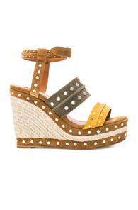 Lanvin Studded Suede Wedge Sandals In Yellow,green,nneutrals